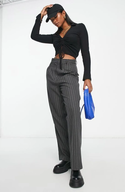 Asos Design Ruched Crop Top In Black