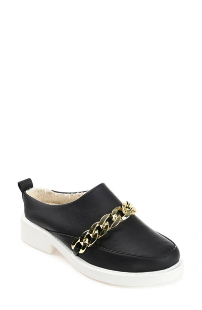 Journee Collection Sheah Chain Strap Faux Fur Lined Tru Comfort Foam Mule In Black