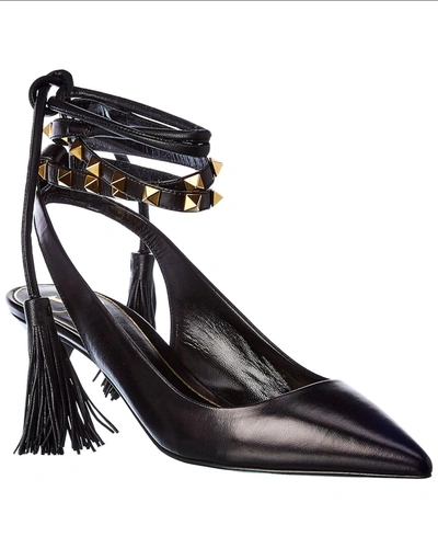 Shop Valentino 40 Leather Ankle Tie Pump In Black