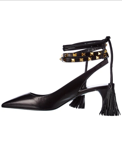 Shop Valentino 40 Leather Ankle Tie Pump In Black