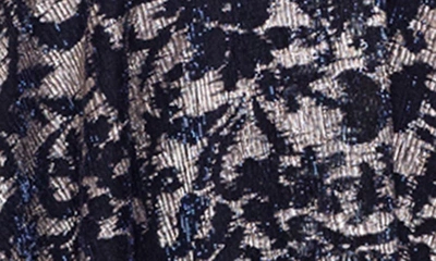 Shop Betsy & Adam One-shoulder Metallic Floral Print Cutout Gown In Navy/ Gunmetal