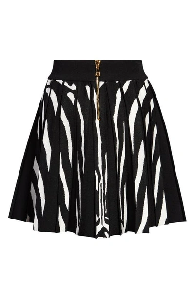 Shop Balmain Zebra Jacquard Pleated Skirt In Black/ Natural