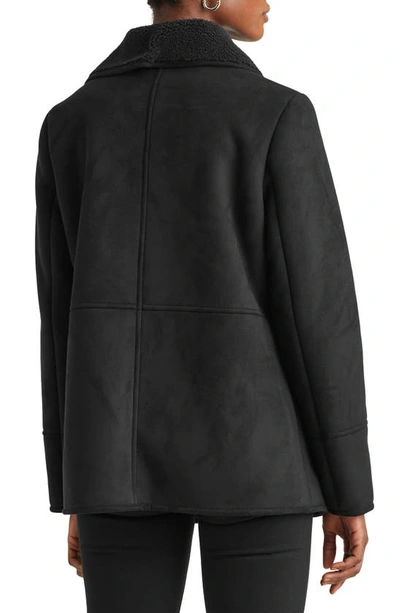 Shop Lauren Ralph Lauren Faux Suede Jacket With Faux Shearling Trim In Black