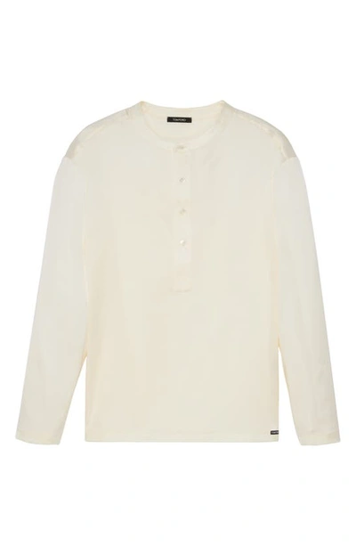 Shop Tom Ford Henley Stretch Silk Pajama Shirt In Ivory
