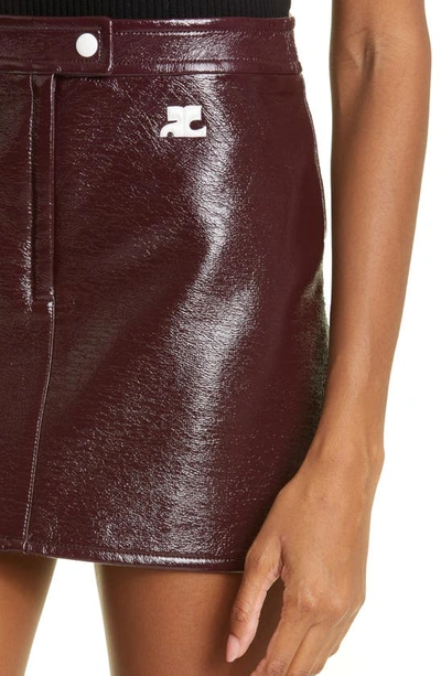 Courrèges Fitted Burgundy Mini Skirt With Shiny Finish In Red