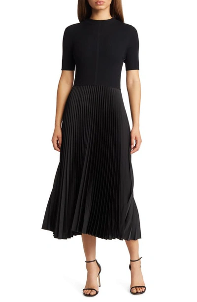 Hugo Boss Mock-neck Dress With Pliss Skirt In Black | ModeSens
