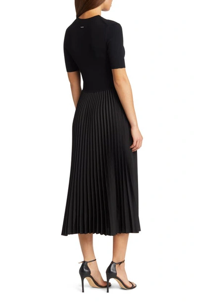 Hugo Boss Cropped-sleeve Dress With Pliss Skirt In Black