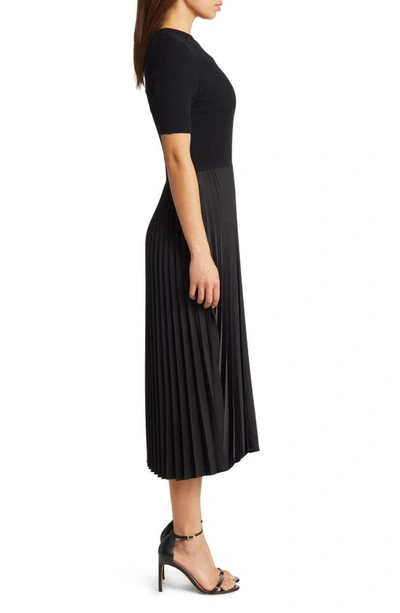 Hugo Boss Cropped-sleeve Dress With Pliss Skirt In Black