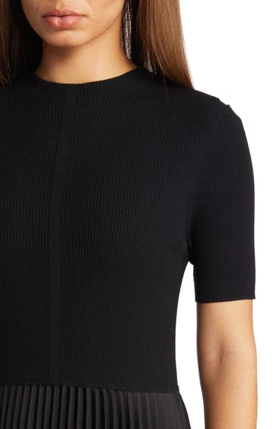 Hugo Boss Cropped-sleeve Dress With Pliss Skirt In Black