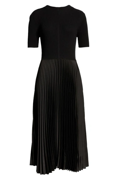Shop Hugo Boss Fadrid Ribbed Pleated A-line Dress In Black