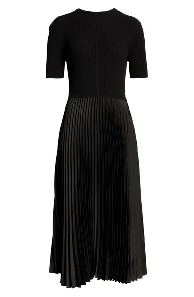 Hugo Boss Cropped-sleeve Dress With Pliss Skirt In Black