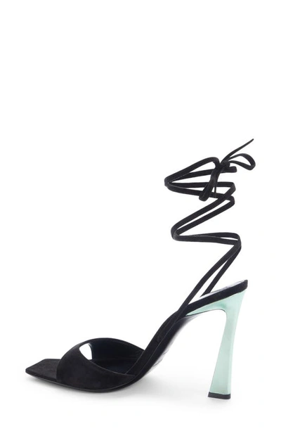 Shop Saint Laurent Vitti Ankle Tie Sandal In Black/ Hope Green