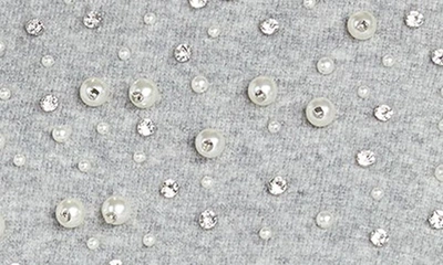 Shop Kate Spade Rhinestone & Imitation Pearl Embellished Crewneck Sweater In Grey Melange.