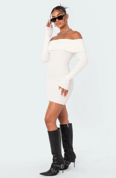 Edikted Emma Long Sleeve Off The Shoulder Minidress In White