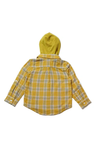 Shop Thoughtfully Hooded Kid's Print Button-up Shirt & Two Hoods Set In Yellow Plaid