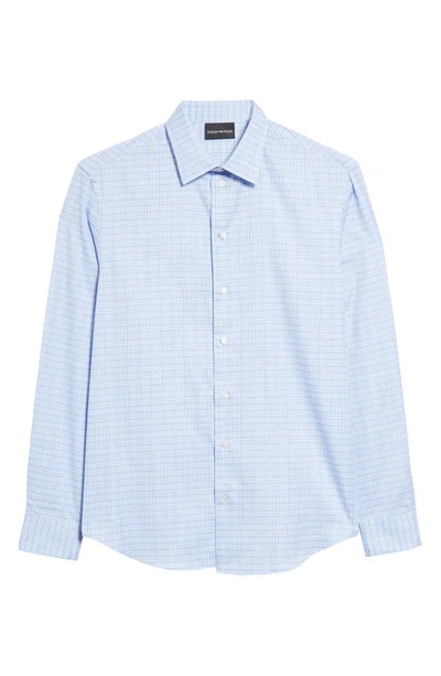 Shop Emporio Armani Plaid Long Sleeve Button-up Shirt In Blue