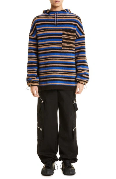 Shop Jacquemus La Maille Carozzu Stripe Hooded Oversize Wool Blend Sweater In Multi-blue 030