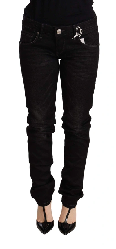 Acht Black Low Waist Skinny Denim Cotton Trouser In Black