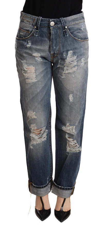 Shop Acht Blue Tattered Mid Waist Straight Denim Trouser