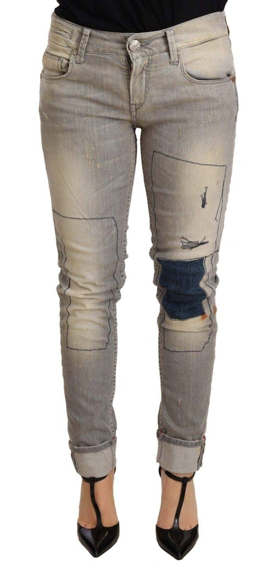 Acht Gray Cotton Slim Fit Folded Hem Women Denim Pant In Gray