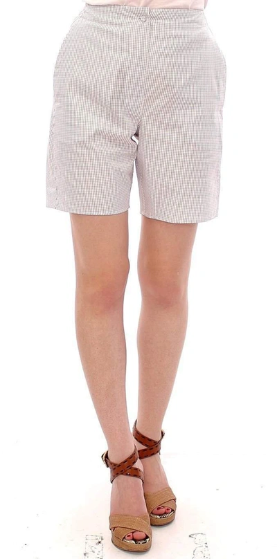 Shop Andrea Incontri Checkered Stretch Cotton Shorts In White