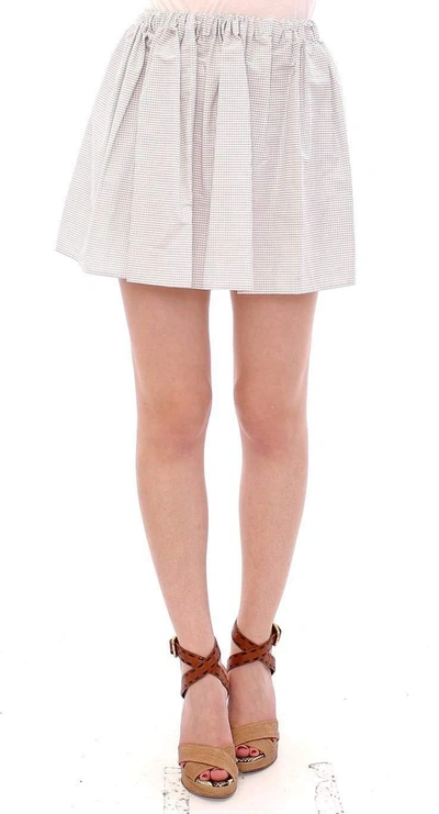 Shop Andrea Incontri Cotton Checkered Stretch Skirt In White