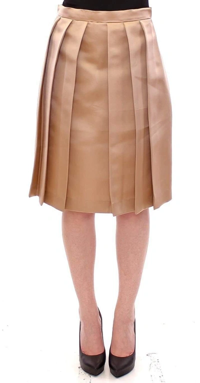 Shop Andrea Incontri Silk Solid Mini Pleated Skirt In Brown