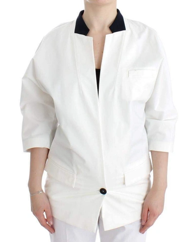 Shop Andrea Pompilio Cotton Blend Oversized Blazer Jacket In White