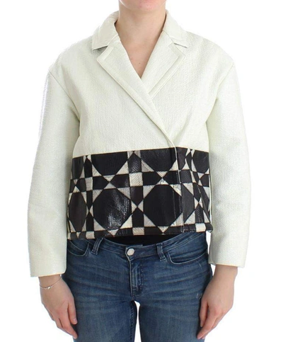 Shop Andrea Pompilio Cropped Leather Jacket In White