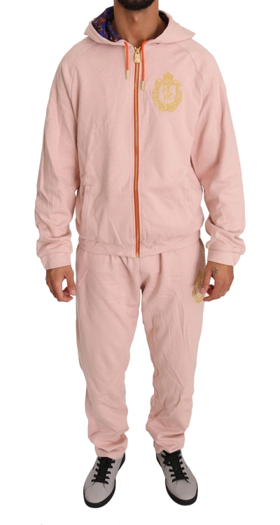 Shop Billionaire Italian Couture Cotton Hooded Sweater Pants  Tracksuit In Pink