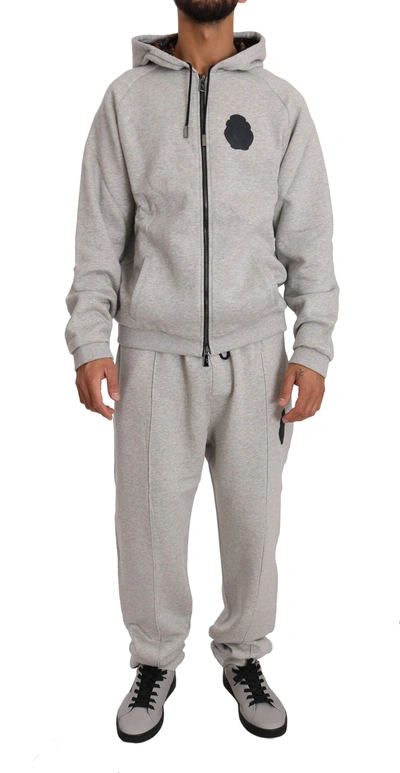 Shop Billionaire Italian Couture Cotton Hooded Sweater Pants Tracksuit  Set In Gray