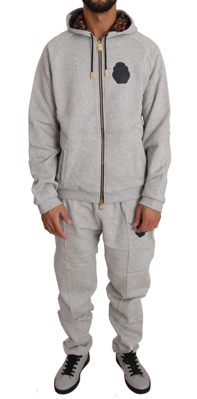 Shop Billionaire Italian Couture Cotton Sweater Pants Tracksuit In Gray