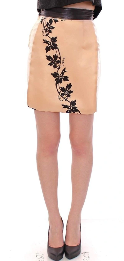 Shop Caterina Gatta Floral Print Silk Mini Skirt In Beige