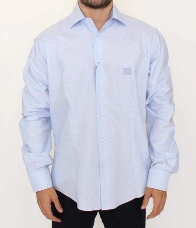 Shop Cavalli Men Light  Cotton Shirt In Blue