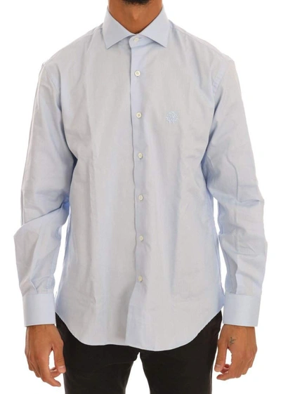 Shop Cavalli Men Light  Cotton Slim Fit Dress Shirt In Blue