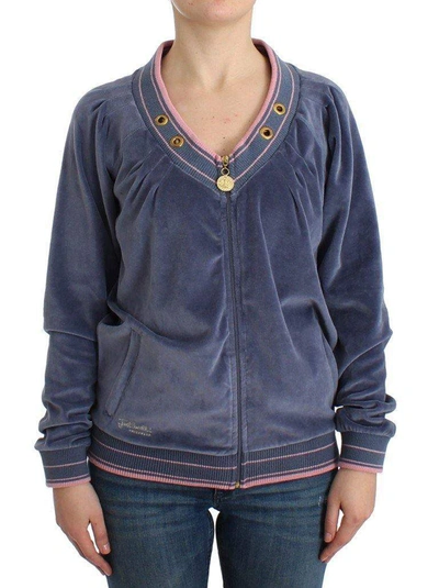 Shop Cavalli Women  Velvet Zipup Sweater In Blue