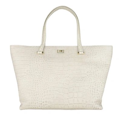 Shop Cavalli Class White Snake Texture Zipper Handbag