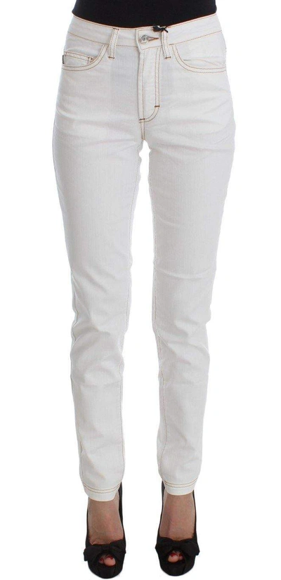 Shop Cavalli Women  Cotton Blend Slim Fit Jeans In White