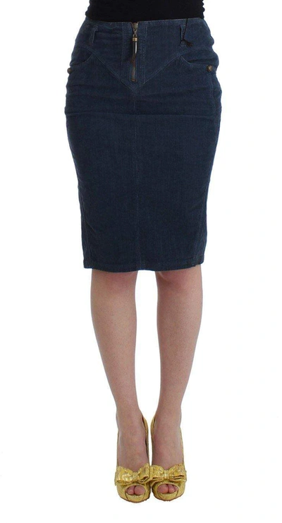 Shop Cavalli Women Dark  Corduroy Pencil Skirt In Blue