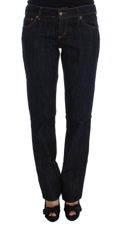 Shop Cavalli Women Dark  Cotton Straight Fit Stretch Jeans In Blue