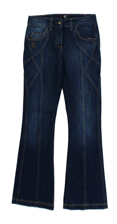 Shop Cavalli Women Dark  Cotton Stretch Low Waist Jeans In Blue