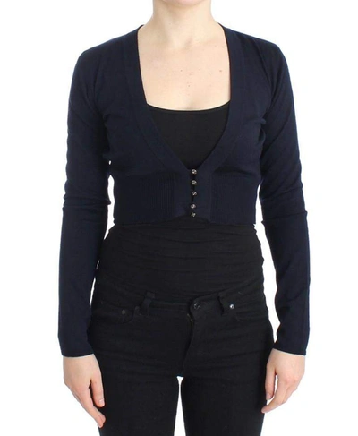 Shop Cavalli Women Dark  Cropped Wool Cardigan In Blue