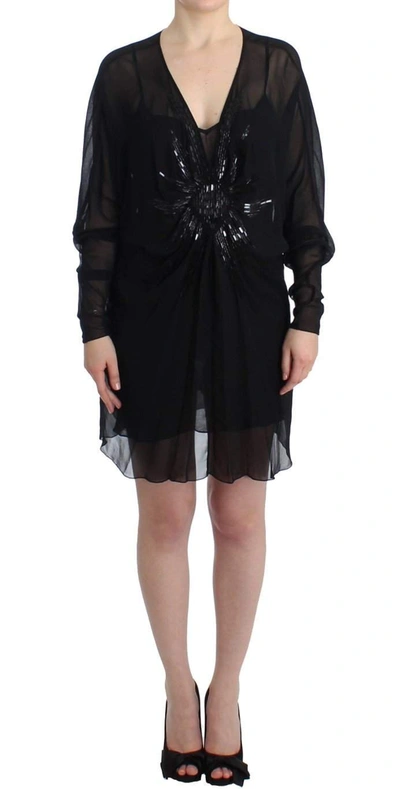 Shop Cavalli Women Long Sleeve Silk Dress In Black