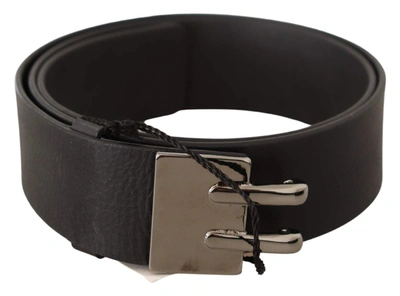 Shop Costume National Black Leather Silver Buckle Waist Belt