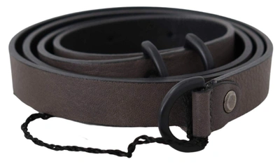 Shop Costume National Brown Leather Skinny Round Buckle Belt