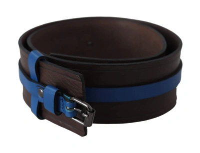 Costume National Brown Thin Blue Line Leather Buckle Belt In Brown