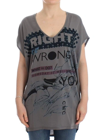 Costume National Elegant V-neck Tunic With Motive Print In Gray