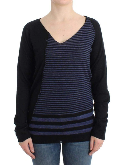 Costume National Striped V-neck Women's Sweater In Black