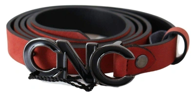 Shop Costume National Red Black Leather Black Logo Buckle Blood Belt