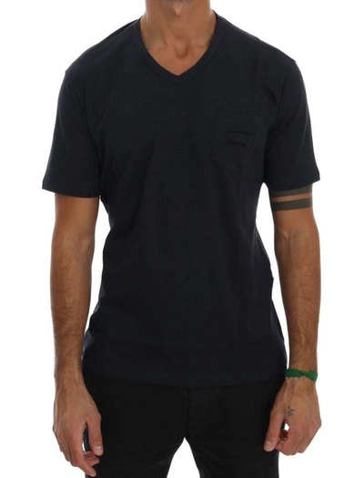Shop Daniele Alessandrini Cotton V-neck T-shirt In Blue